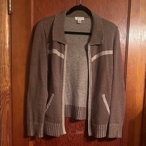 Christopher & Banks Brown Cardigan with Cream Details